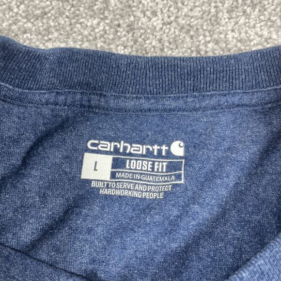 Carhartt T Shirt Mens Large Loose Fit Chest Pocket Short Sleeve Outdoors Blue - Picture 3 of 8